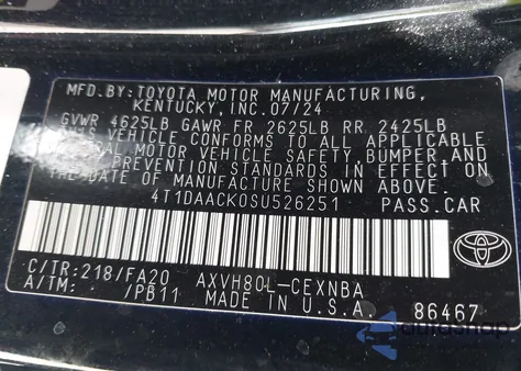 2025 Toyota Camry Le z USA, uszkodzony, nr VIN 4T1DAACK0SU526251